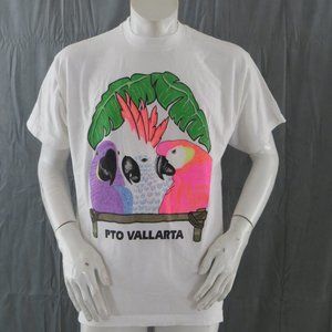 Vintage Graphic T-shirt - PTO Vallarta Neon Parrot Graphic - Men's XL